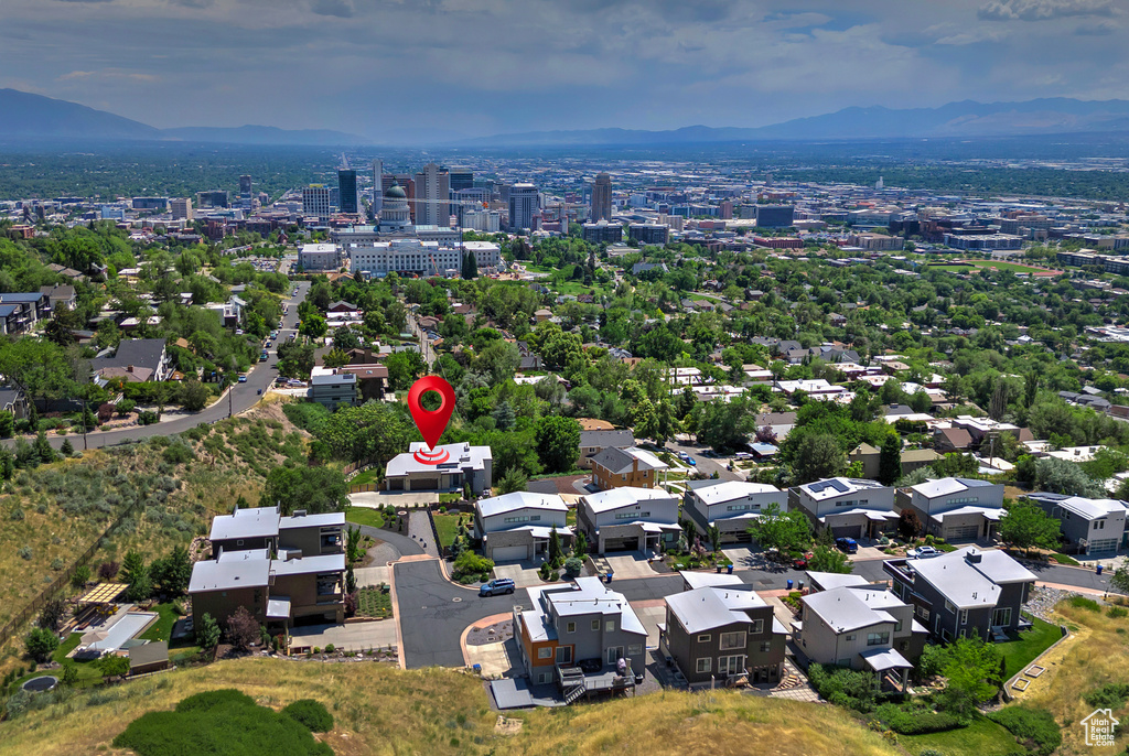 Aerial view of a mountainous background
