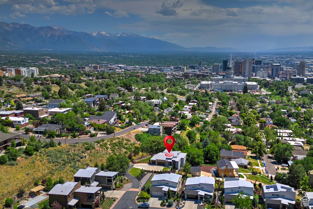 Drone / aerial view of a mountainous background