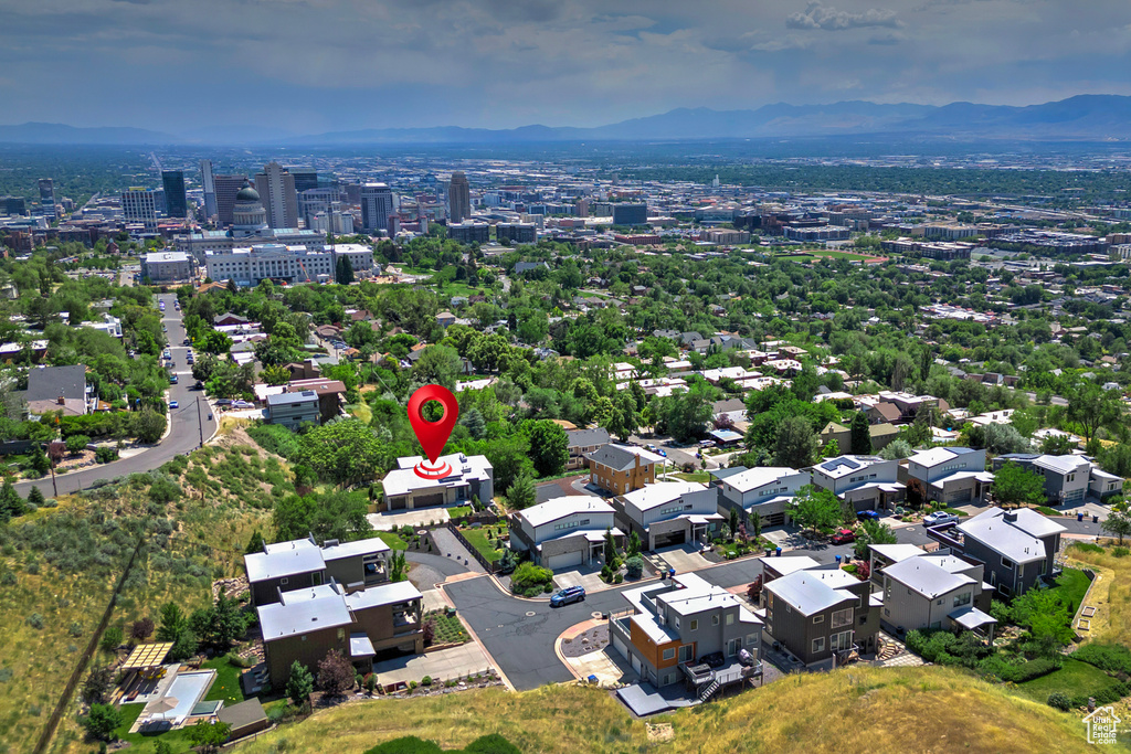 Drone / aerial view of a mountainous background