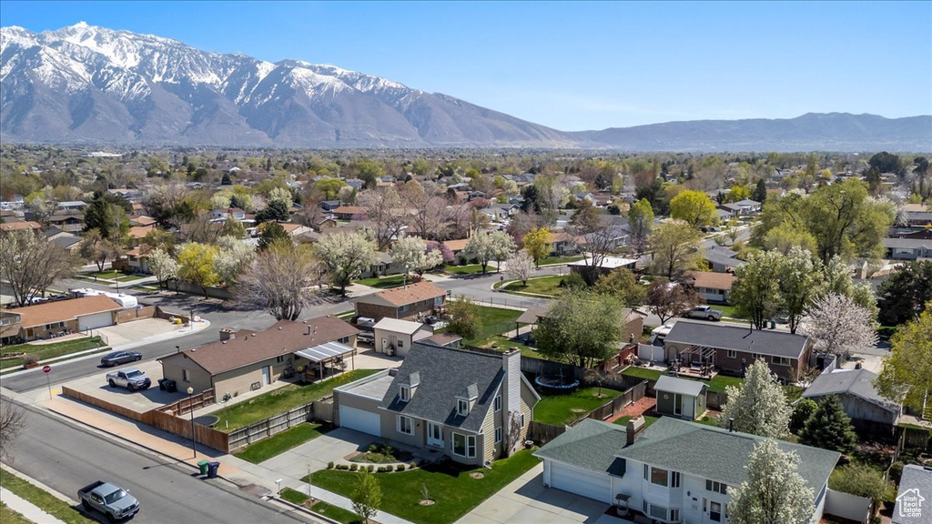 Aerial perspective of suburban area with mountains