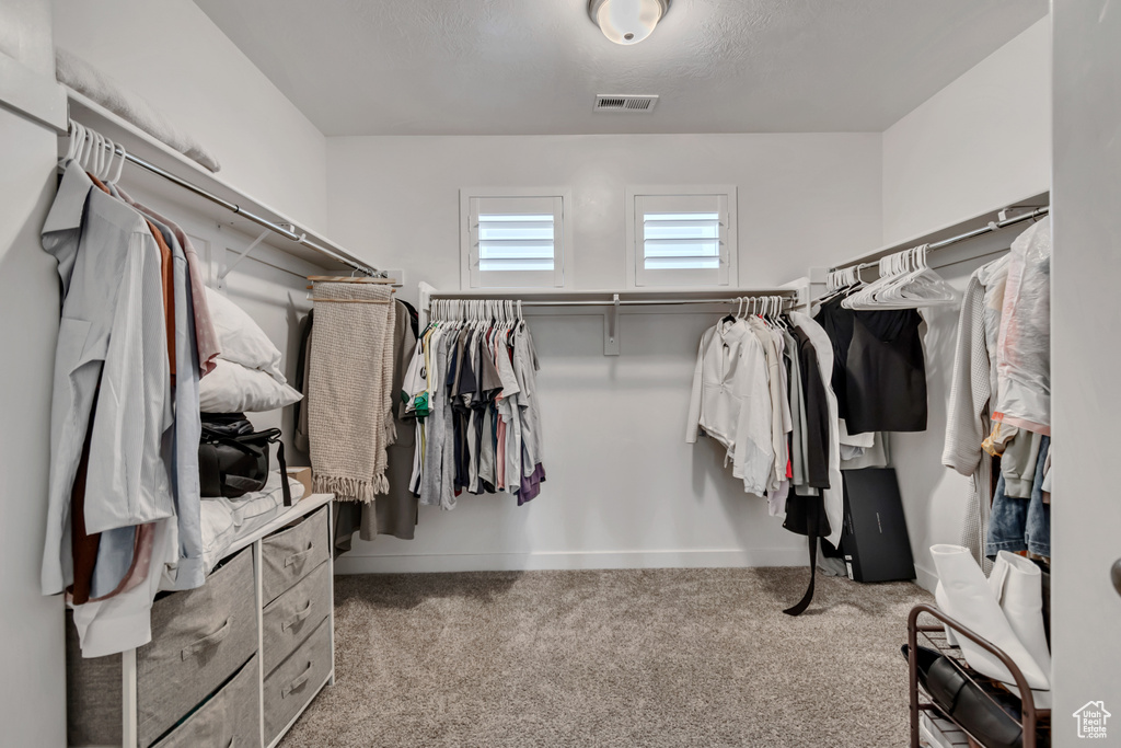 Spacious closet with carpet