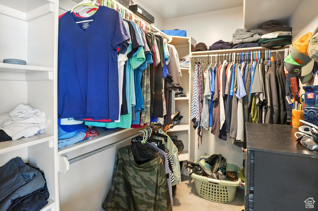 Spacious closet featuring carpet flooring