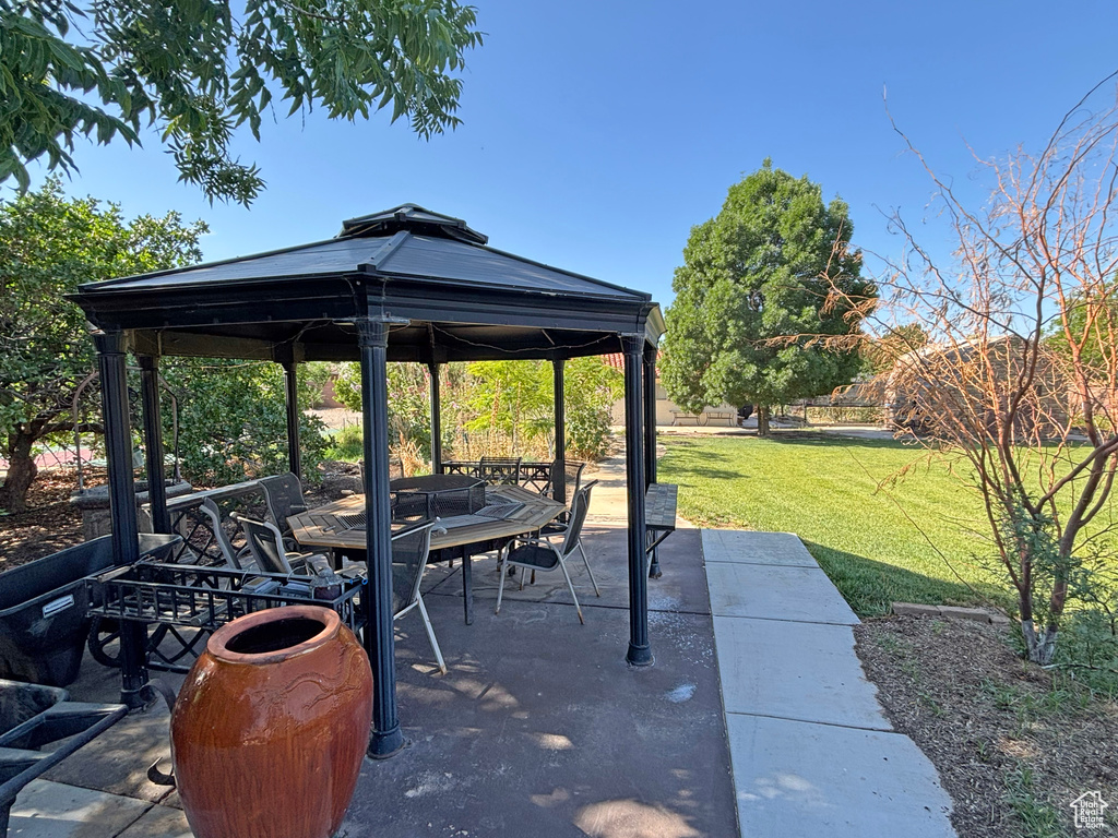 View of patio / terrace featuring a gazebo