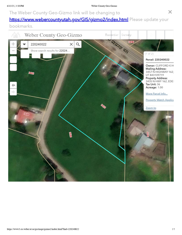 Aerial map of property and surrounding area with property boundaries highlighted