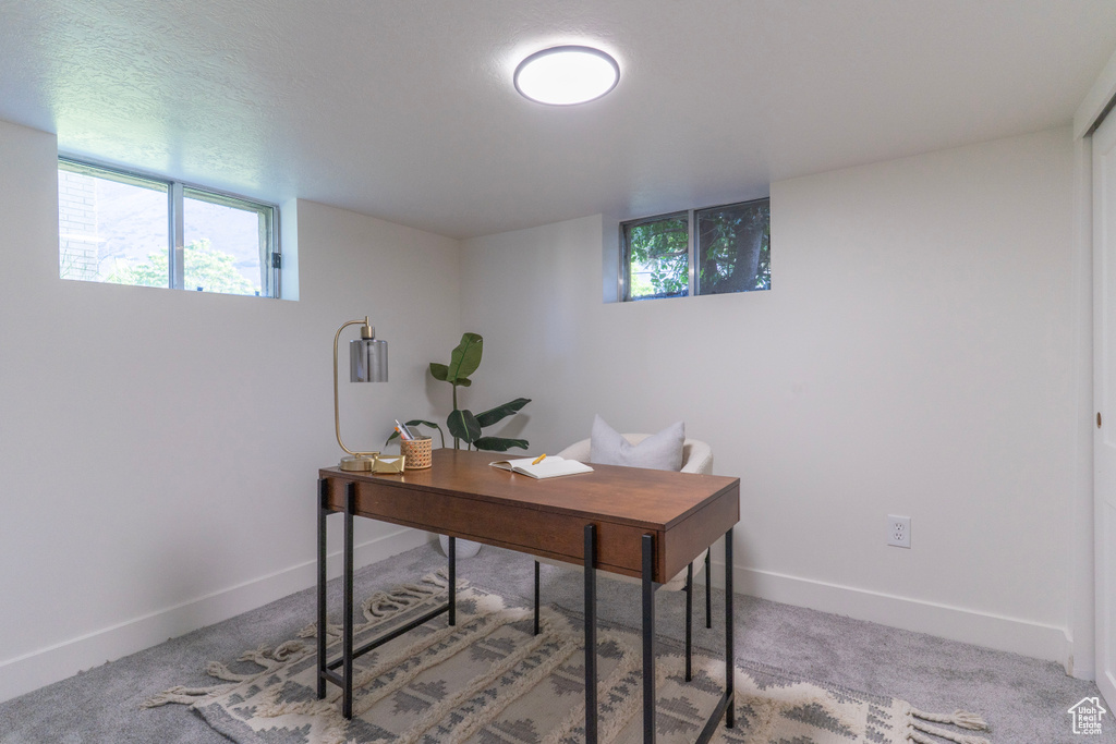 Office space featuring carpet floors and baseboards