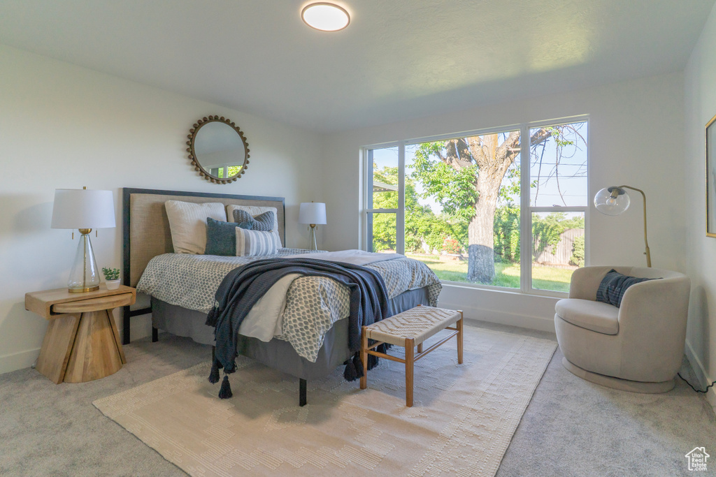 Bedroom with baseboards and carpet flooring