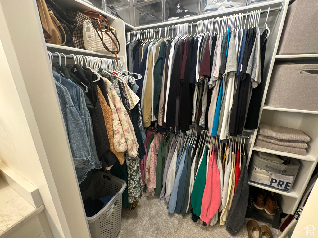 Spacious closet with carpet
