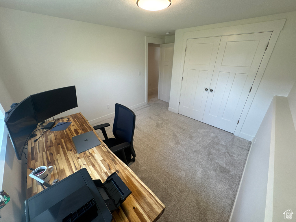 Office space with baseboards and carpet floors