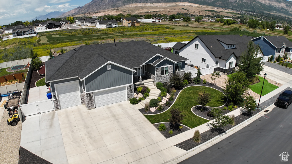 Aerial perspective of suburban area with mountains