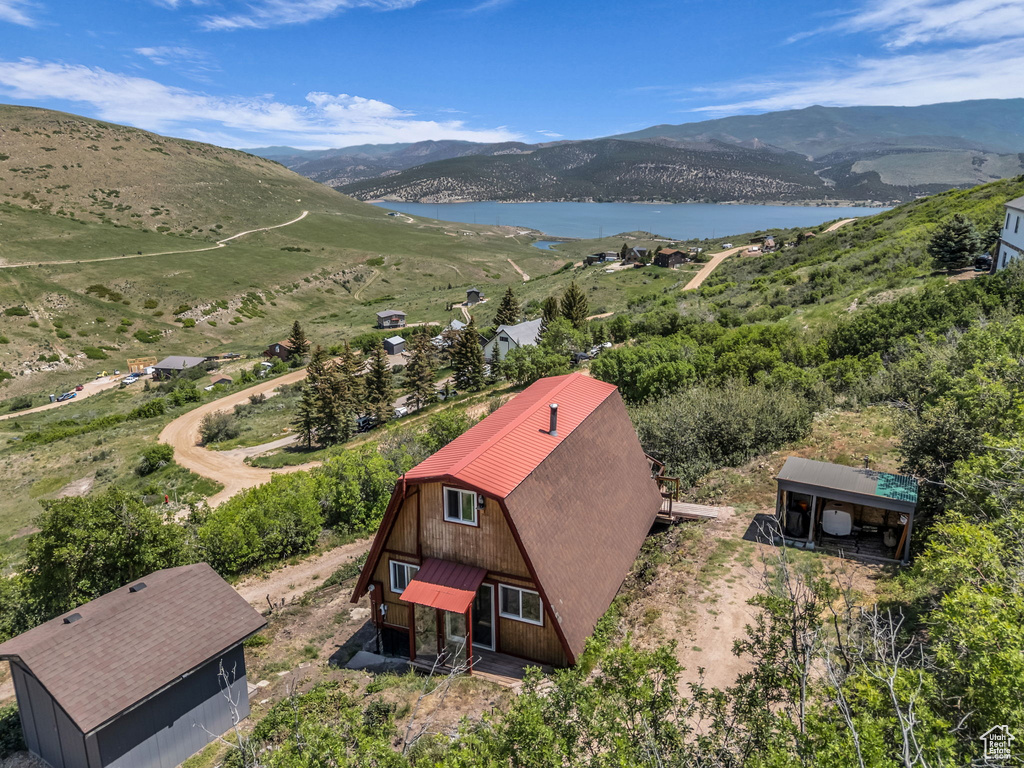 Drone / aerial view of a water and mountain view