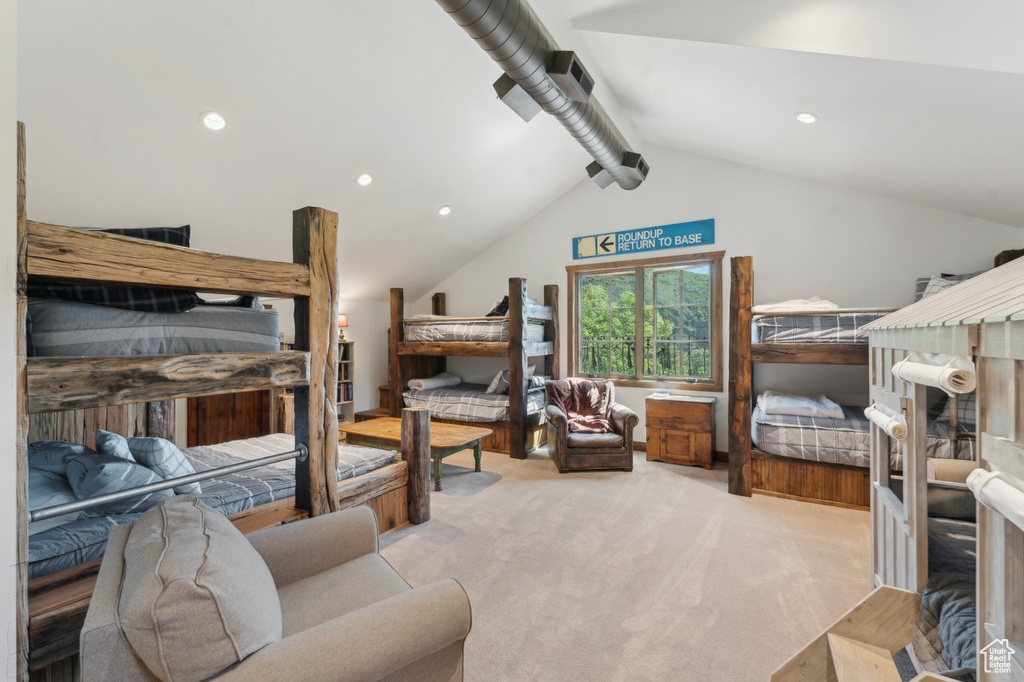 Carpeted bedroom featuring recessed lighting