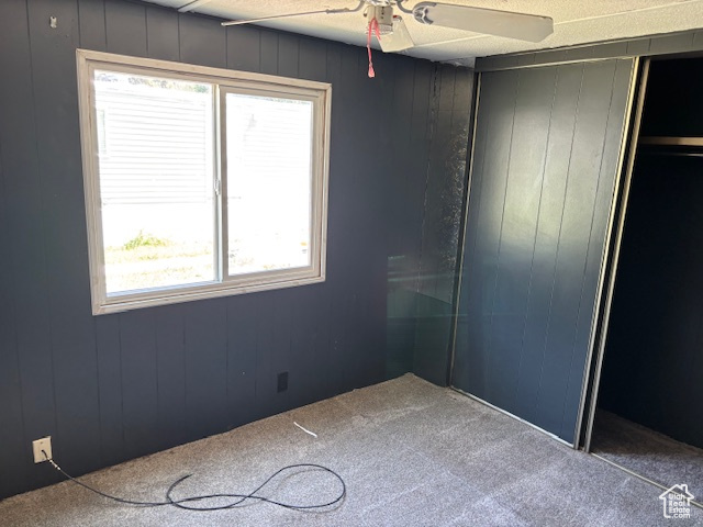 Unfurnished bedroom featuring multiple windows, carpet, and a closet
