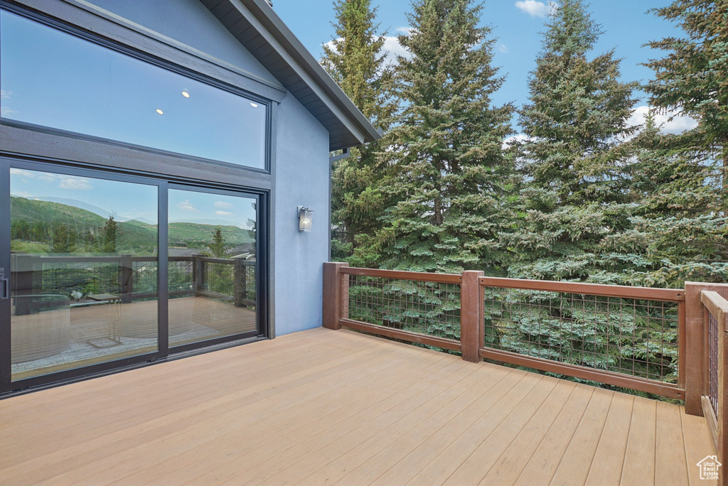 Wooden deck with a mountain view