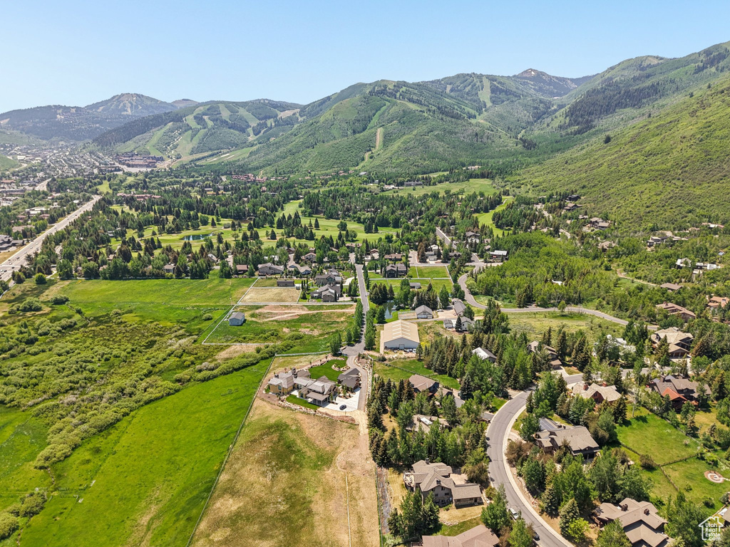 Drone / aerial view of a mountainous background
