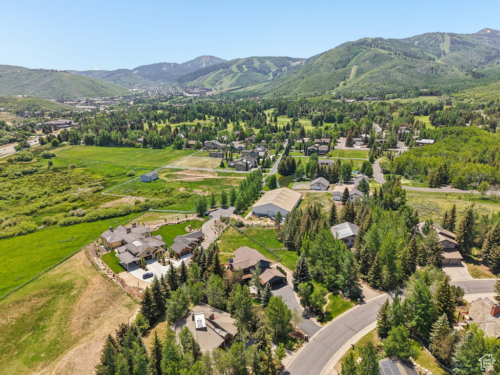 Aerial perspective of suburban area with mountains