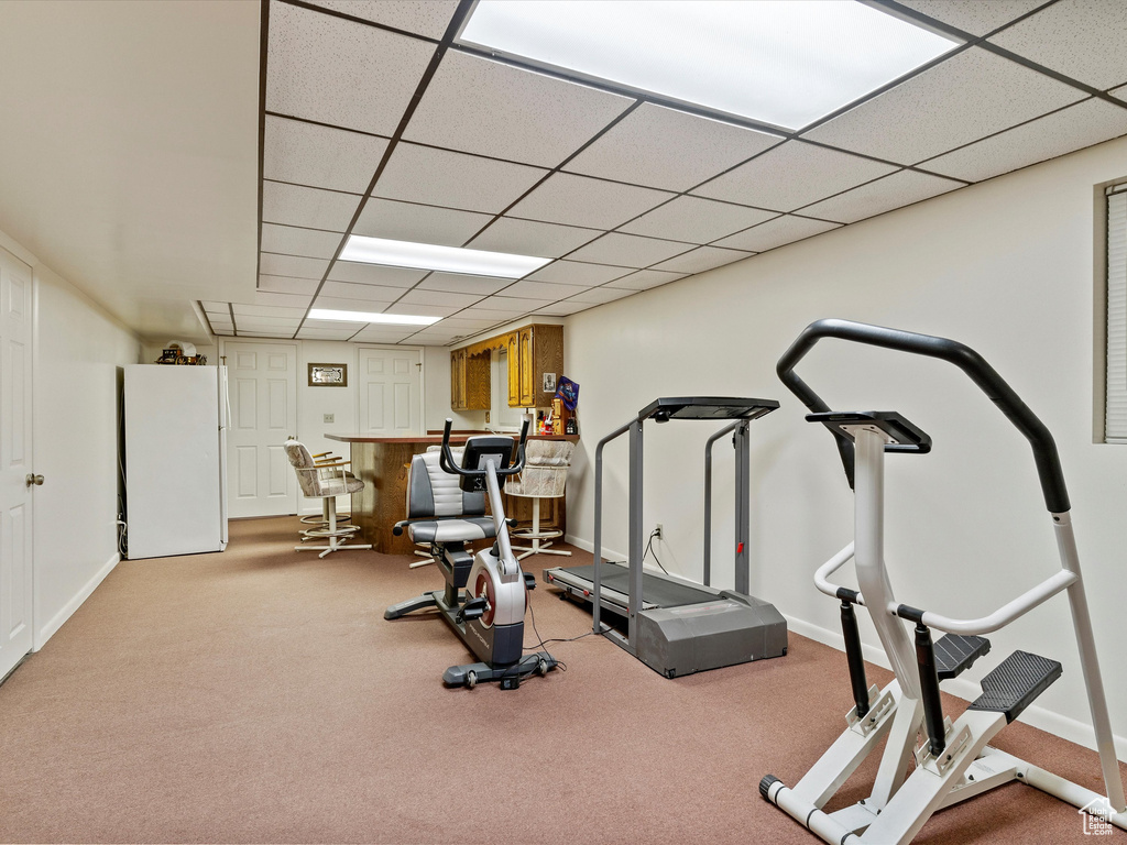 Exercise area with a bar and a drop ceiling