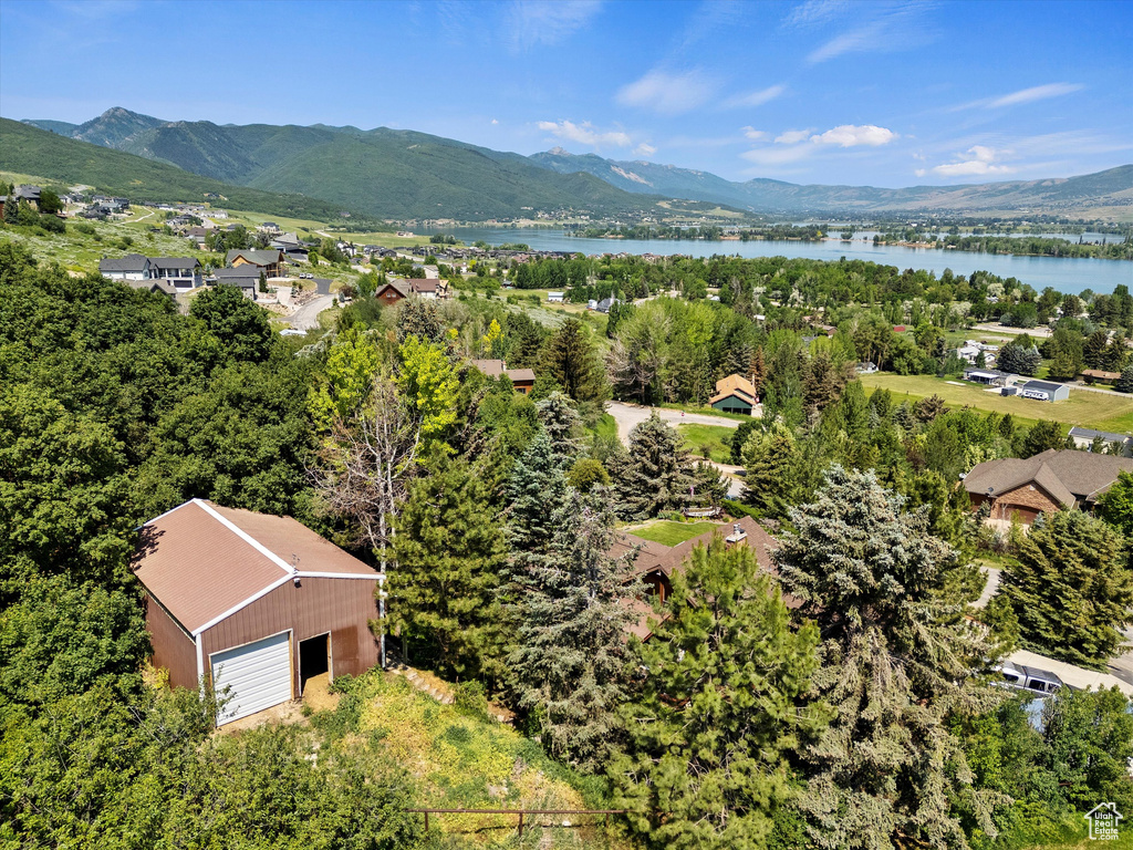 Drone / aerial view of a water and mountain view