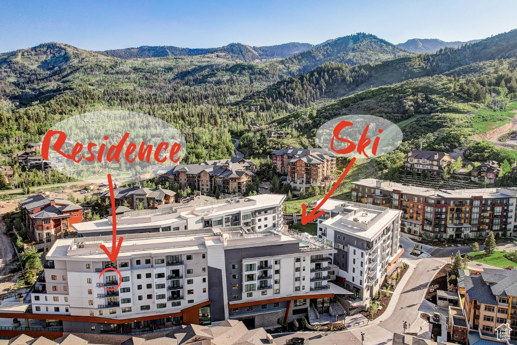 Aerial view of a mountain backdrop