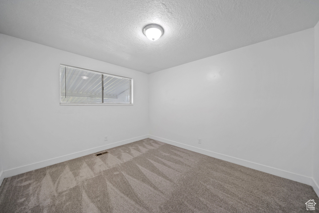Unfurnished room featuring carpet floors and a textured ceiling