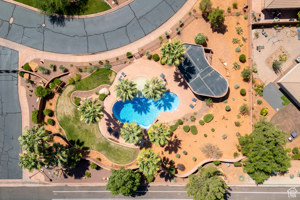 Aerial view of a pool