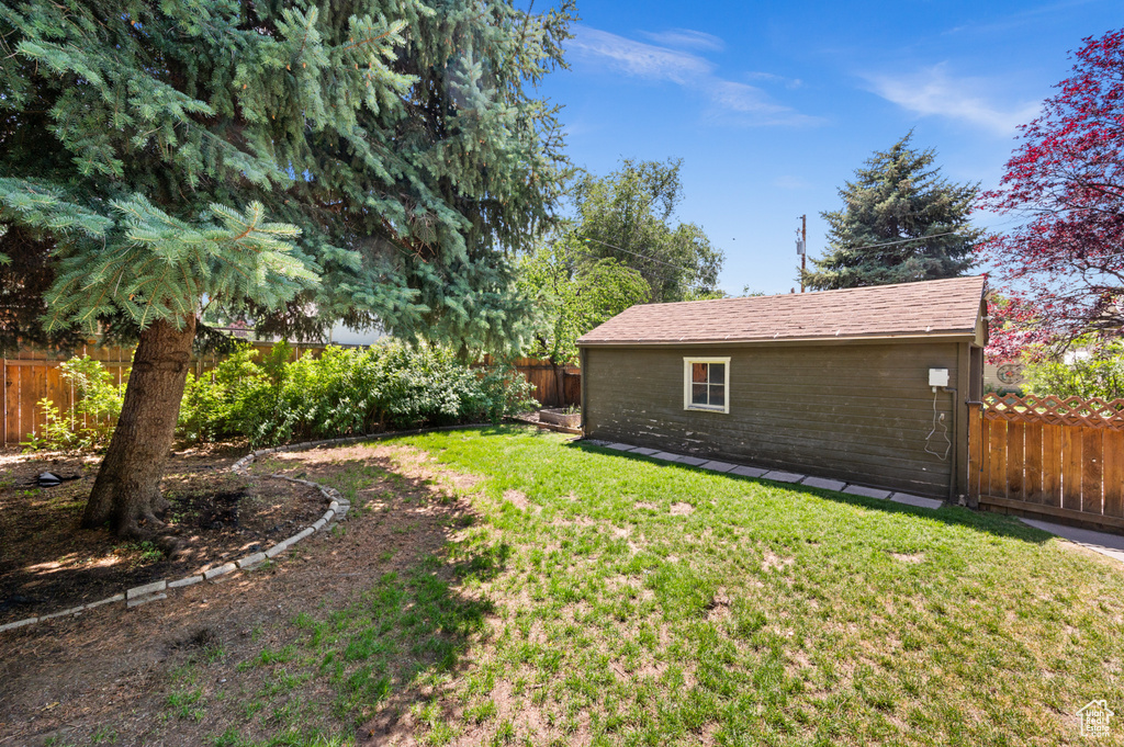 View of fenced backyard