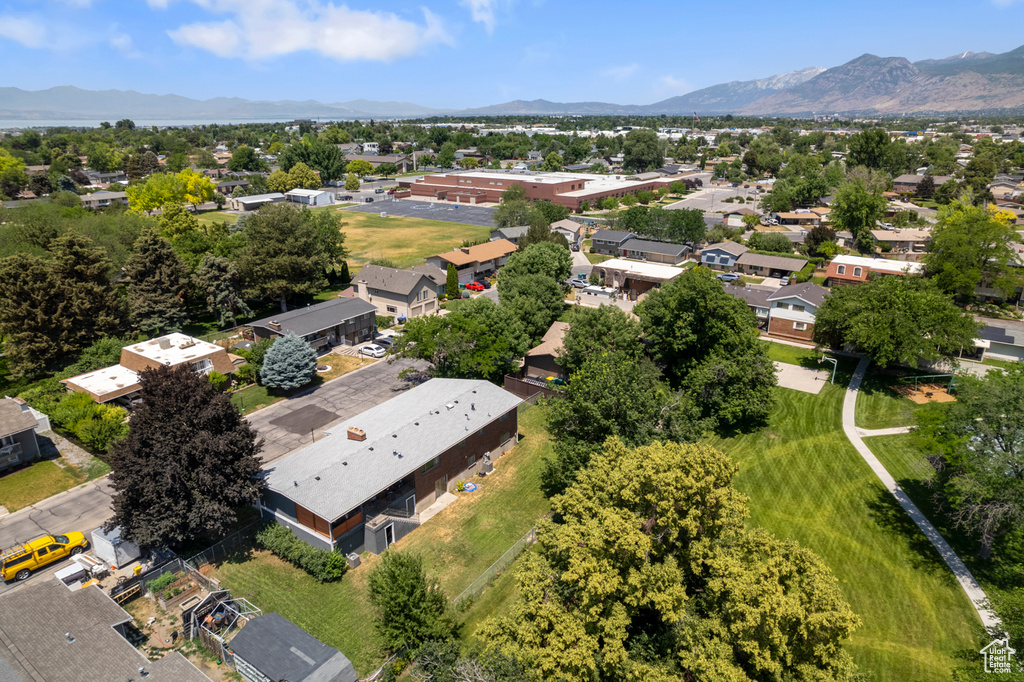 Aerial perspective of suburban area featuring mountains