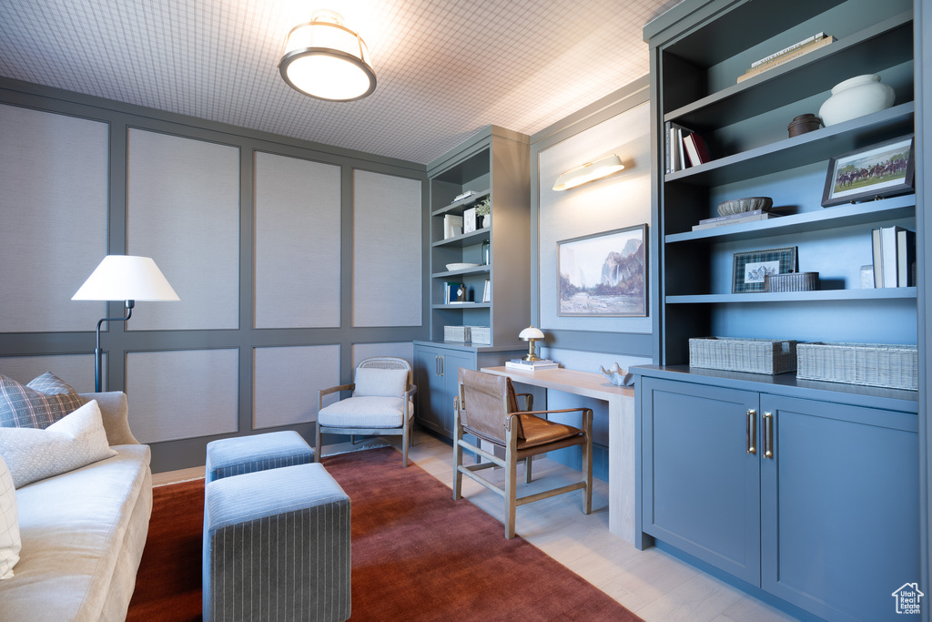 Office with built in shelves