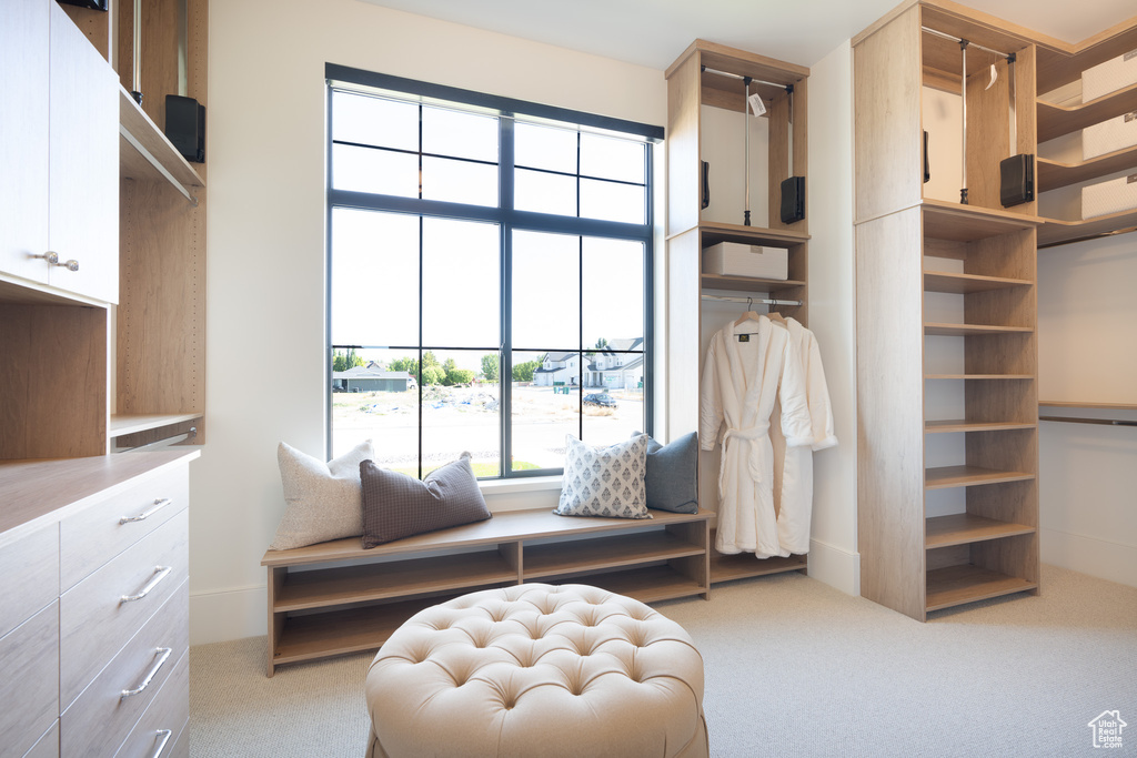 Spacious closet featuring carpet flooring