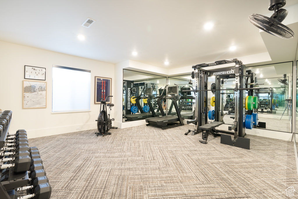 Exercise room featuring carpet floors