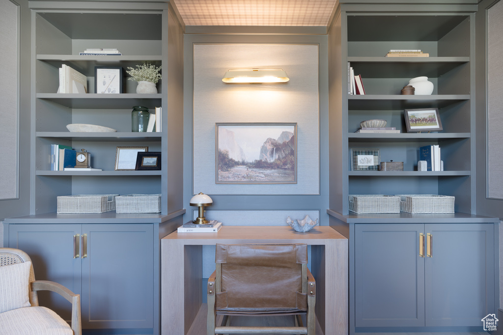 Office area with built in shelves