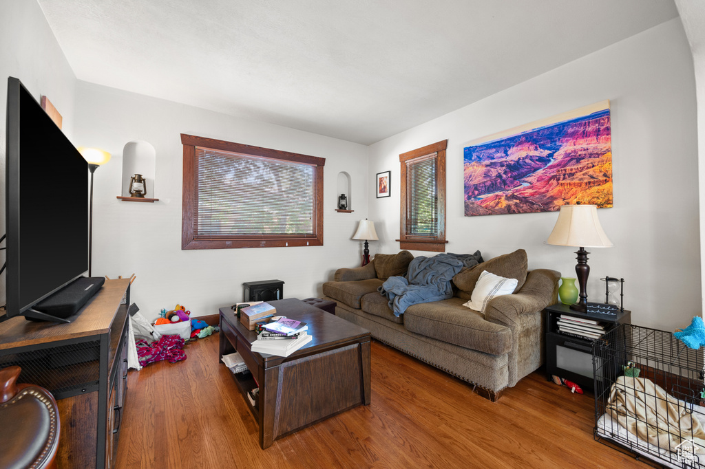 Living room with wood finished floors
