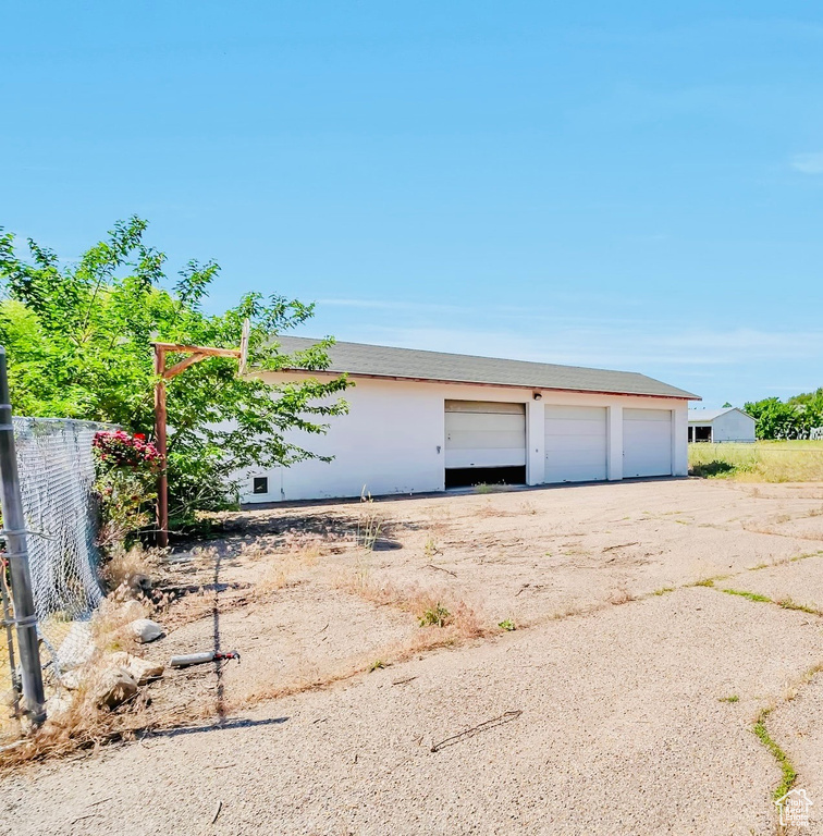 View of detached garage