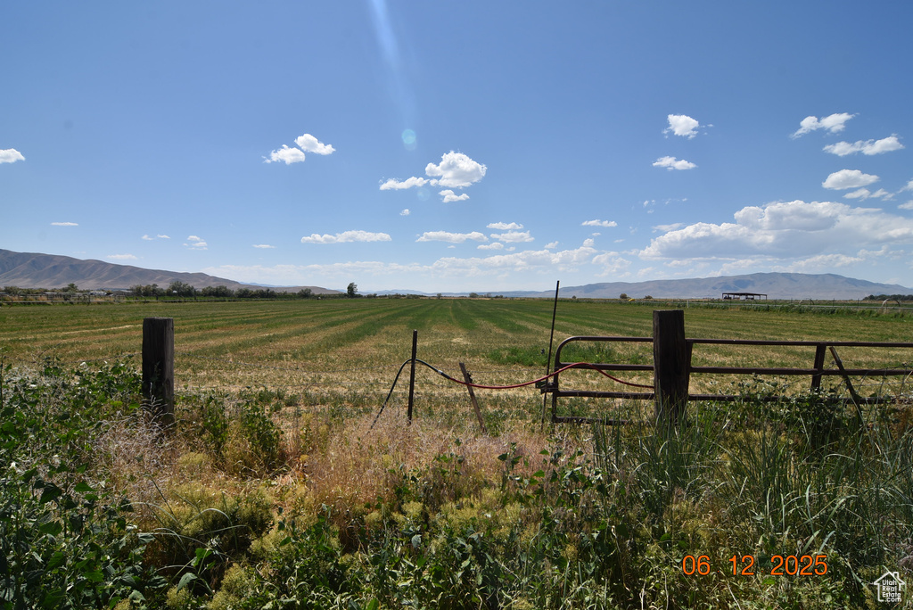 View of yard with a rural view and a mountain view