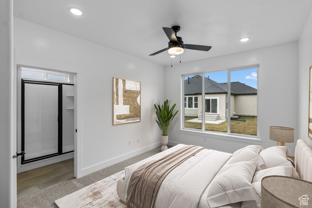 Bedroom with recessed lighting and a ceiling fan
