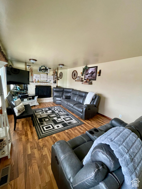 Living room with wood finished floors