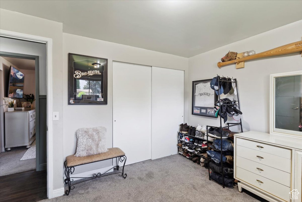 Sitting room featuring carpet floors