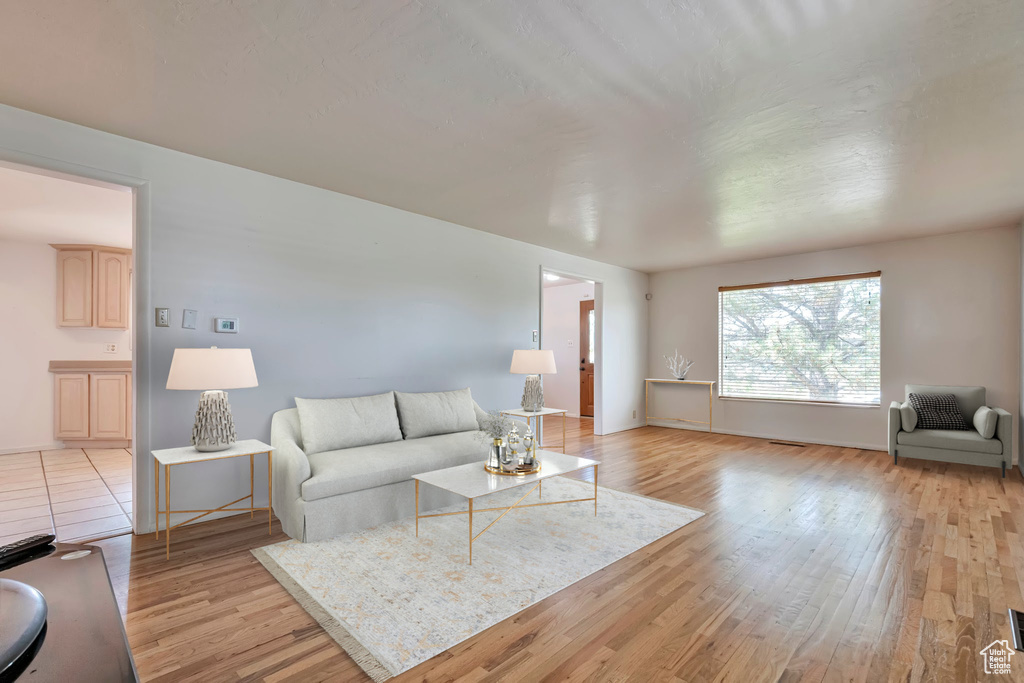Living area featuring light wood-style floors