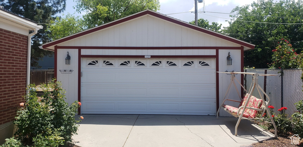 View of detached garage