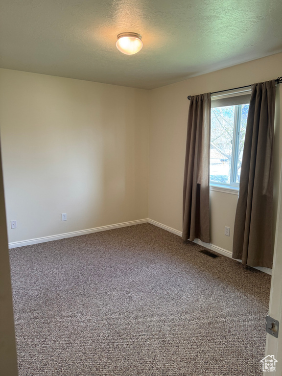 Unfurnished room with carpet flooring and a textured ceiling