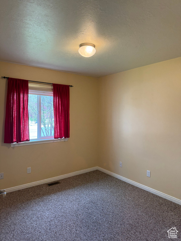 Carpeted empty room with baseboards and a textured ceiling