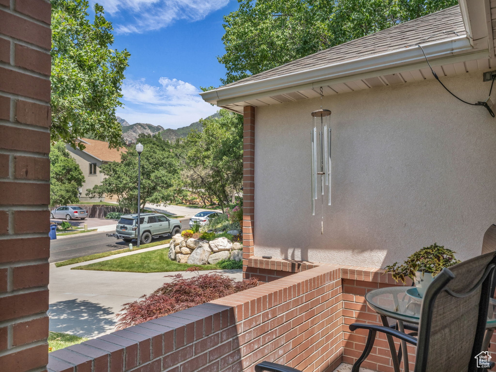 View of patio featuring a mountain view
