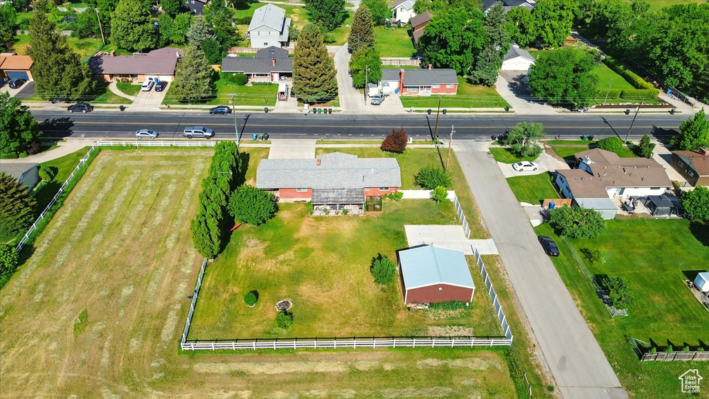 Aerial overview of property\'s location with nearby suburban area