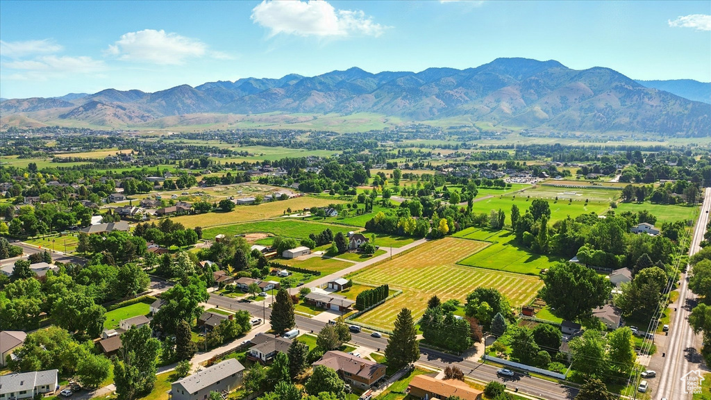 Aerial view of a mountain backdrop