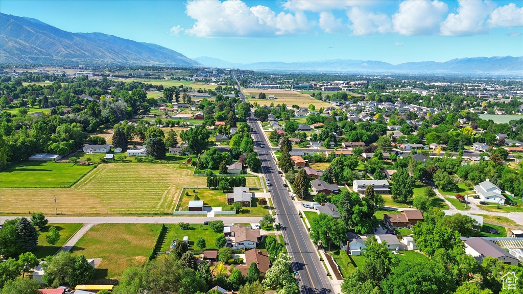 Drone / aerial view of a mountain backdrop