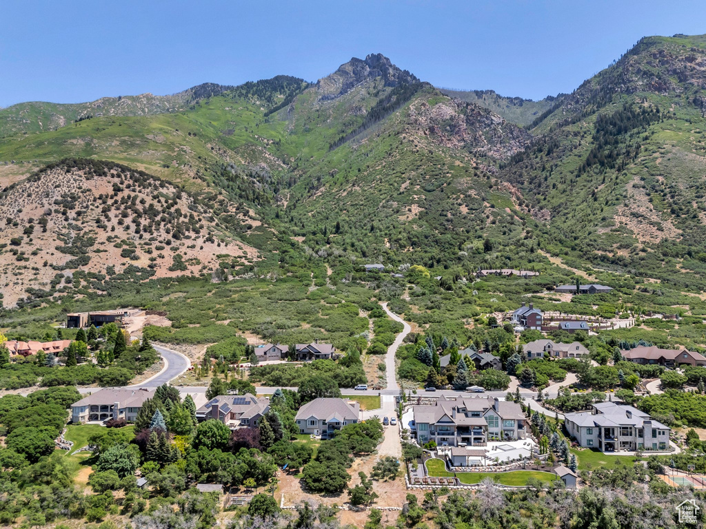 Drone / aerial view of a mountain backdrop