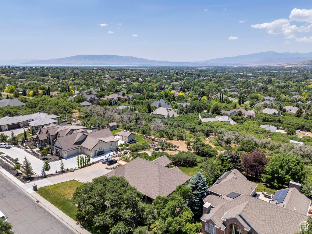 Aerial perspective of suburban area with mountains