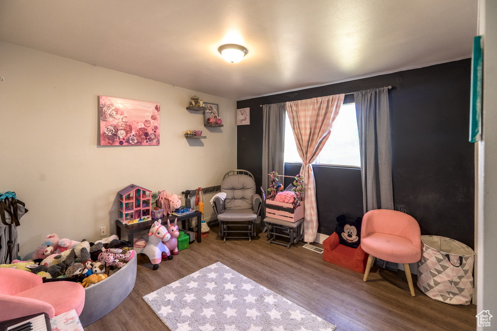 Rec room with wood finished floors