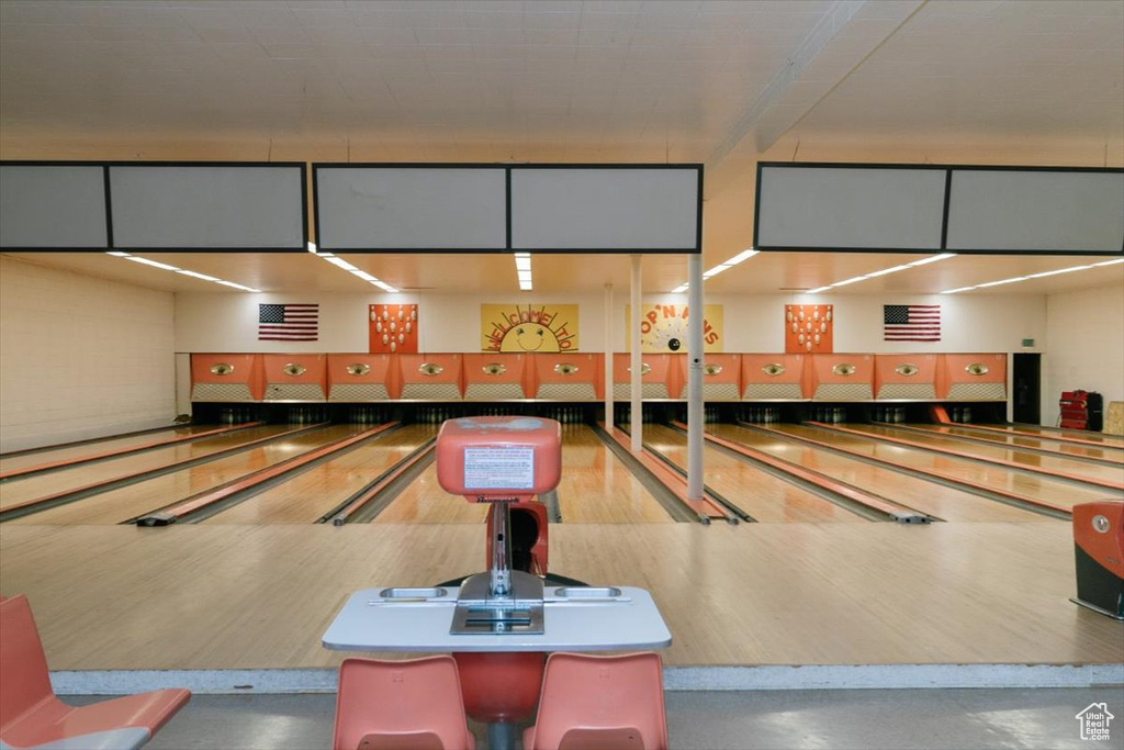 Game room with a bowling alley