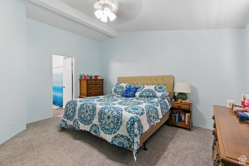 Bedroom with carpet and ceiling fan
