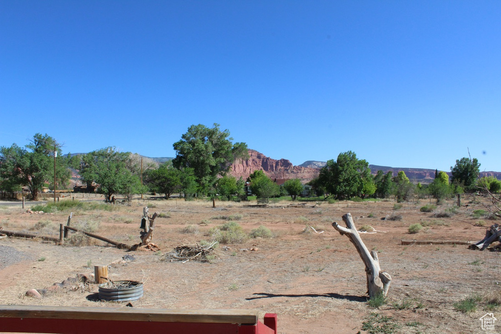 View of yard with a rural view and a mountain view